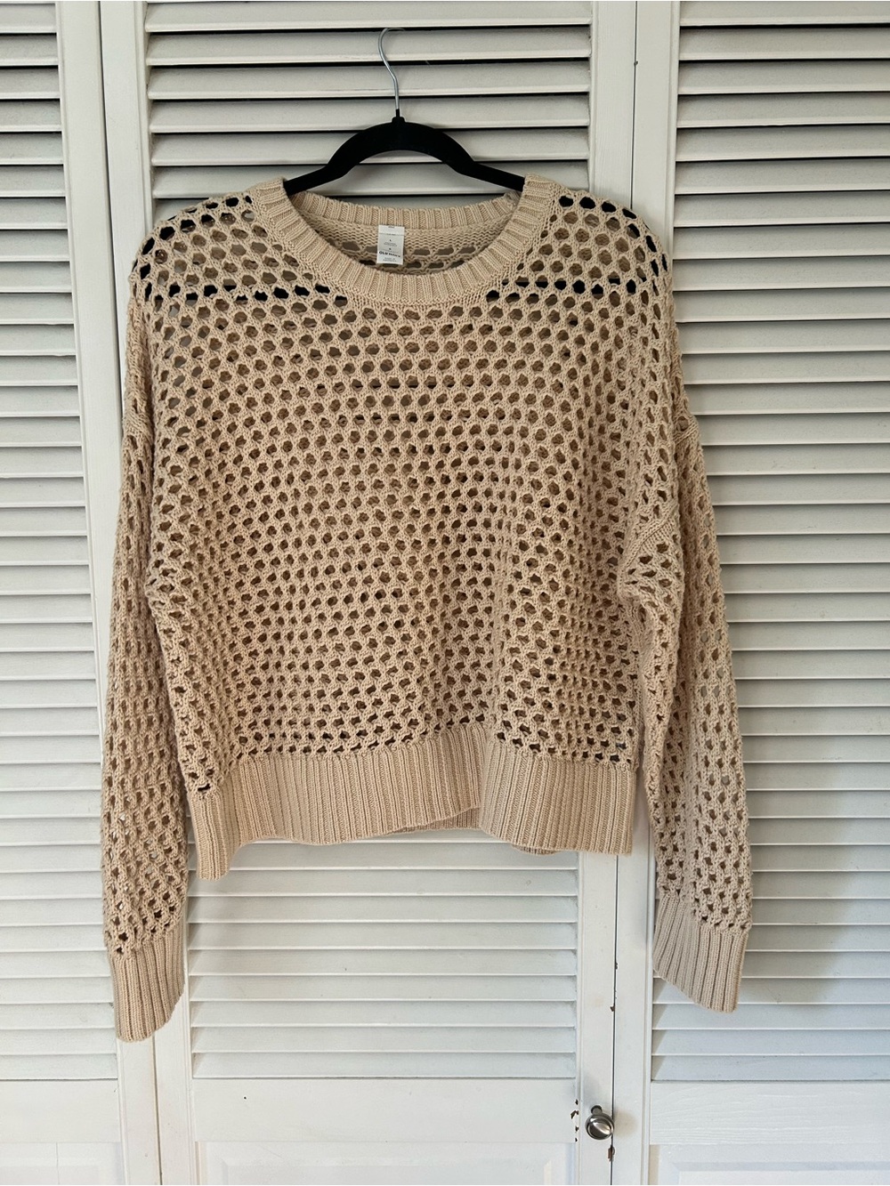 Old Navy Open-Knit Crewneck Sweater in Beige